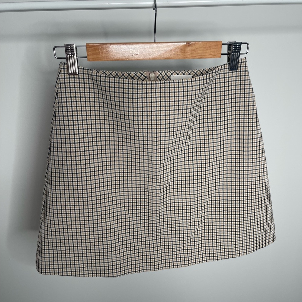 ARITZIA Wilfred Gingham Checkered Mini Skirt Black Beige Yellow Collegiate